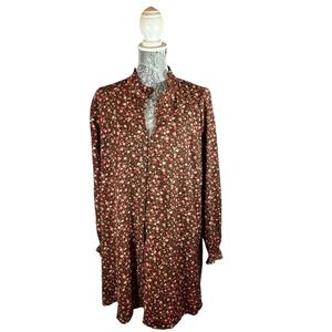 ENGLISH FACTORY Floral Mini High Collar Button Dress Size XL New Brown Multi